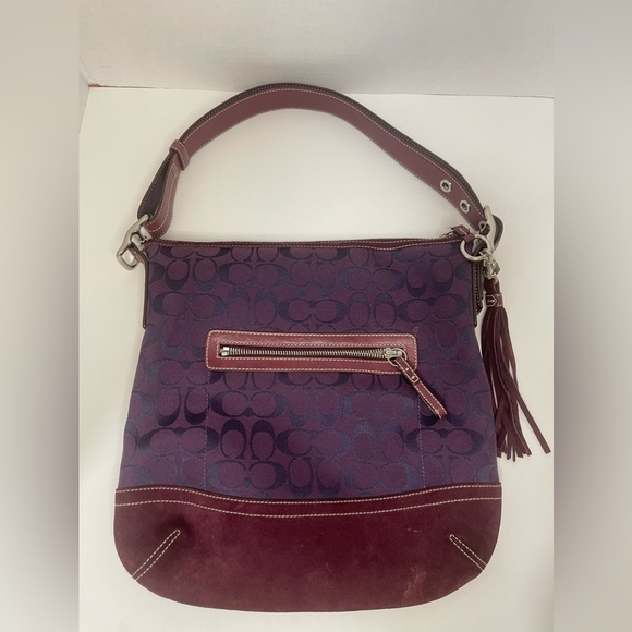 COACH SLIM DUFFLE signature Crossbody Suede Hobo F04K-9349 Plum Purple - Picture 1 of 16
